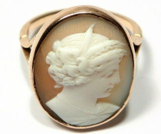 Stunning Antique Victorian Solid 9ct Gold Large Shell Cameo Portrait Ring 5.  5grm