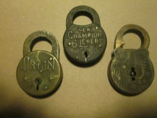 Three Antique Brass Padlocks W/o Keys