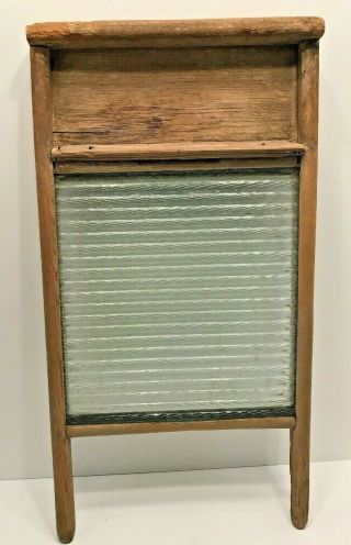 Antique Glass And Wood Washboard