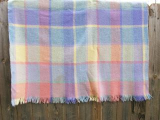Avoca Hand Weavers Ireland Handwoven Pastel Plaid 100 Wool Throw Blanket