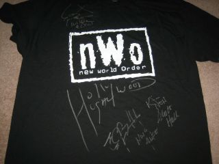 Nwo Wcw Wwf Wwe Vtg Signed T Shirt Hulk Hogan Hall Nash Bischoff X Pac Autograph