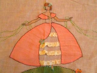 Charming 1930 ' s Embroidered Pillow Cover,  Southern Belle 3