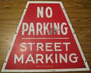 Rare Vintage City Of Chicago No Parking Street Marking Advertising Sign