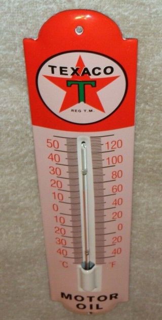 Vintage Texaco Motor Oil 11 3/4 " Porcelain Metal Gasoline Thermometer Sign Texas