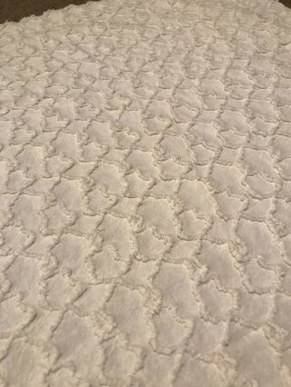 20 X 101” Piece Of A Vintage White Squiggle Cabin Crafts Chenille Bedspread 2