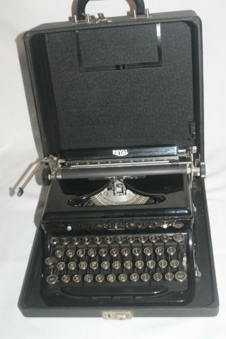 Vintage Royal Portable Typewriter Touch Control Black 1930s Era Glass Keys - Case