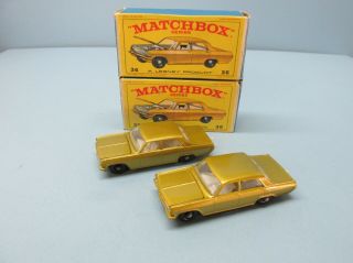 Matchbox Regular Wheel Two 36c Opel Diplomats Gold / Silver Motors