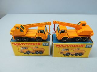 Matchbox Regular Wheel Two 63c Dodge Crane Trucks Yellow / Red & Yellow Hooks