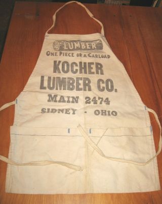 Vintage Kocher Lumber Co Sidney Ohio Canvas Nail Apron Phone Main 2474
