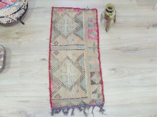 Small Vintage Moroccan Rug Hand Woven By Berber Rug Boujaad 37 / 17 Inches