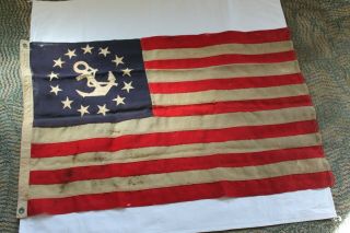 Antique 13 Star Ensign American Flag 1890 Anchor Nautical Flag