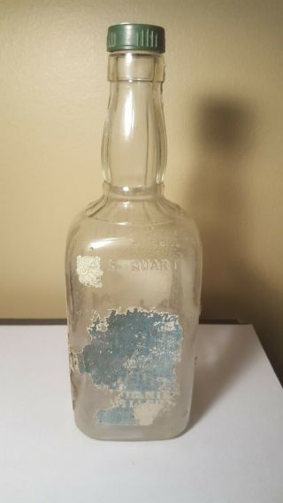 Jack Daniels Green Label 4/5 Quart Bottle 1949 W/bakelite Top