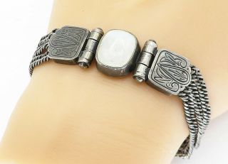 Koukos 925 Silver - Vintage Cabochon Cut Moonstone Chain Bracelet - B5938