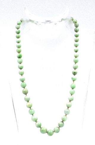 Vintage Art Deco Graduated Jade Bead Necklace Strand 14k White Gold Filigree