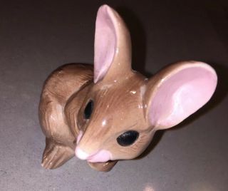 Vintage Ceramic Porcelain Mouse Pink Ears Tail Wrapped Around Figurine 4 "
