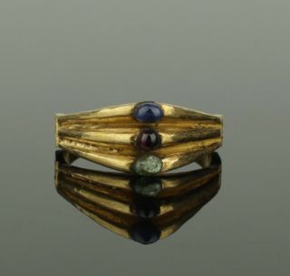 Ancient Medieval Gold Emerald,  Sapphire & Ruby Ring - Circa 14th/15th Century Ad
