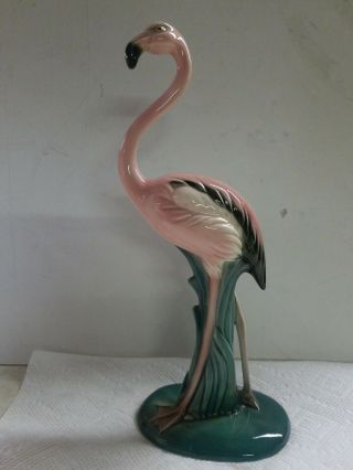 Signed Vintage Large 9 - 3/4 " Will George Hand Painted Flamingo Figurine