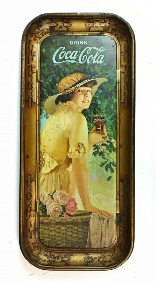 1916 Coca Cola Tray Elaine Girl Flower Basket Summer Girl Advertising