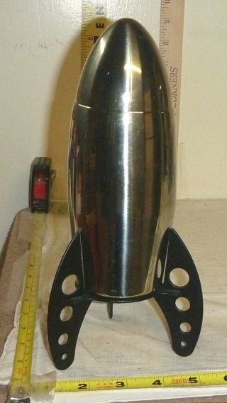 Vtg Metal Rocket Cocktail Shaker - Silver Color - 9 5/8 " High - 5 - Piece Set