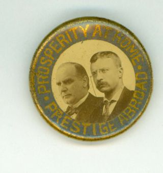 1900 President William Mckinley Roosevelt Campaign Jugate Pinback Button Home