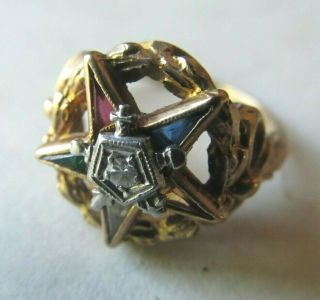 Vintage 10k Gold 4.  2 Grams Eastern Star Ring Size 5 Diamond Gemstones Not Scrap