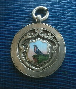Vintage Sterling Silver & Enamel Fob Medal Or Pendant Pigeon 1926 Birmingham