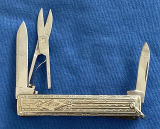Antique 10k White Gold Pocket Sewing Knife Fold Out Scissors 10kt Esemco Ladies
