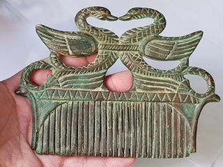 Museum Quality Huge Rare Intact Ancient Bronze Comb Bird/figures 670 Gr 165 Mm