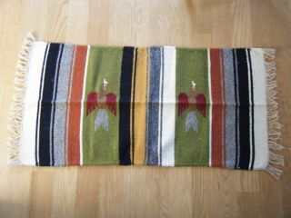 Vtg Doves Of Peace Southwestern Hand Woven Wool Table Runner Rug Striped 36 "