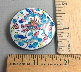 Chinese Dragon Antique Button,  Colorful 1800s Enamel Design,  Large