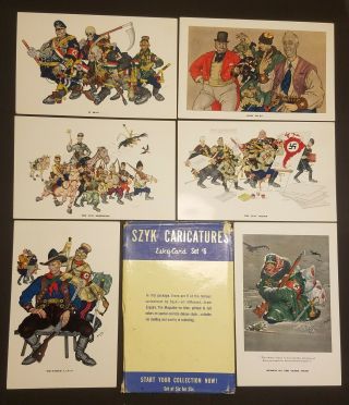 Set Of 6 Arthur Szyk World War Ii Nazi Propoganda Caricature Postcards 1942