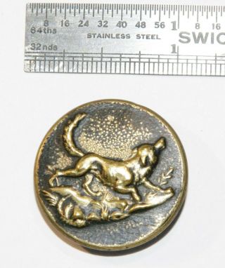 Antique Vintage Brass Picture Button France Sport Sporting Hunt Livery Dog