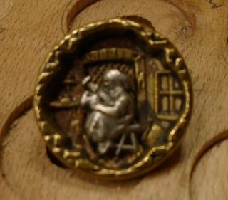 3/4 " Lady With Baby Picture Metal Antique Button 32:3