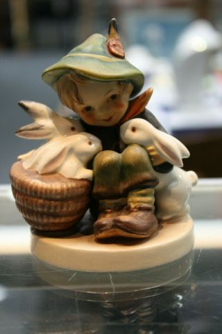 Little Boy With Bunnies Rabbits Figurine Made From 1960 - 1972