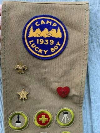 Vintage 1930 ' s 1940 BSA Boy Scouts Eagle Scout Sash W/ Merit Badges Patches Pins 3