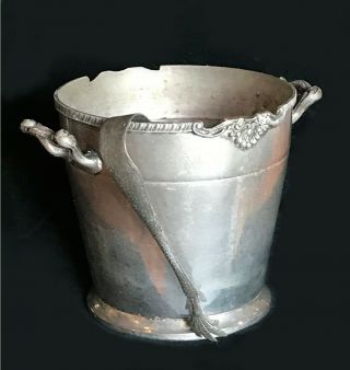 Vintage Silver Plate Wine Cooler Ice Bucket With Tongs