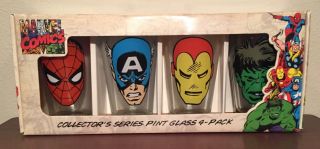Marvel Comics Collector Series Pint Glass 4 Pack With Classic Comic Characters