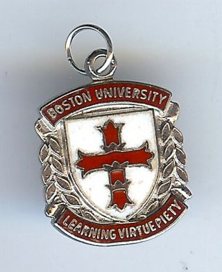 Vintage Sterling Silver Red & White Enamel Boston University Charm