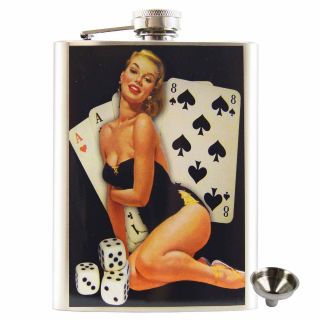 Pin Up Girl 1 Stainless Steel Hip Flask Rockabilly 50s Gift Retro Alcohol Bar