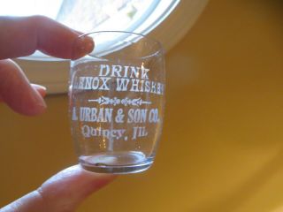 Etched Pre Pro Barrel Shot Glass Drink Lenox Whiskey A Urban & Son Co Quincy Il