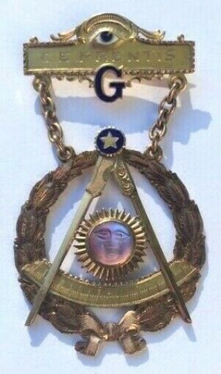 Antique 1916 Masonic Freemason Medal 14k Moonstone Jewel Enameled South Dakota