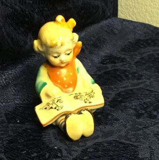 Japan Ceramic Figurine Little Girl Reading Picture Book Bow