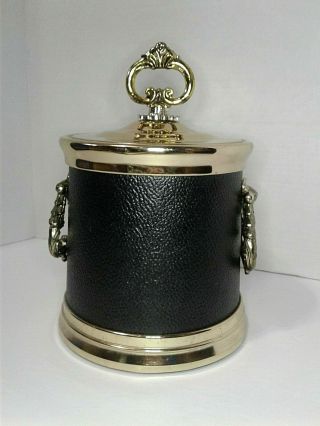 Vintage Ice Bucket Black Gold Leather Look Man Cave Office Wet Bar Mcm Mid Cent