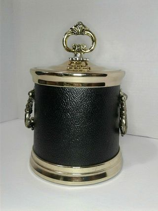 Vintage Ice Bucket Black Gold Leather Look Man Cave Office Wet Bar MCM Mid Cent 2
