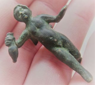 Rare Ancient Roman Bronze Figurine Of Winged Cupid Circa 200 - 300ad