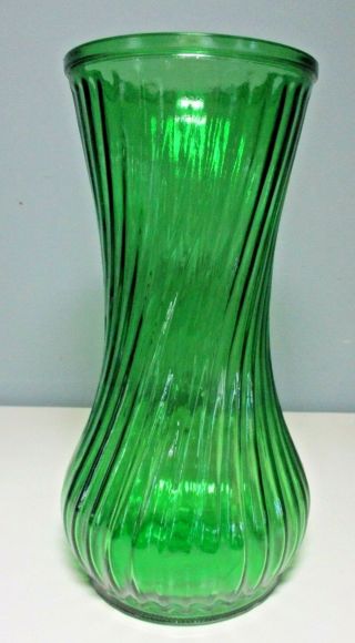 Euc Vintage Hoosier Glass Emerald Green Ribbed Swirl Flower Vase 4091 9 3/4 "