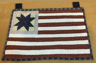 Patchwork Quilt Wall Hanging,  Us Flag,  Star,  Stripes,  Brick Red,  Navy,  White