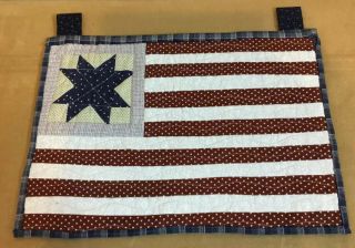 Patchwork Quilt Wall Hanging,  US Flag,  Star,  Stripes,  Brick Red,  Navy,  White 2
