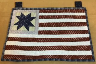 Patchwork Quilt Wall Hanging,  US Flag,  Star,  Stripes,  Brick Red,  Navy,  White 3