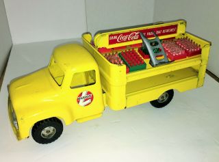 Vintage 50s Pressed Steel Buddy L Yellow Coca Cola Trucks W/dolly & 10 Crates